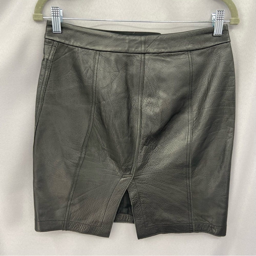 A.L.C. Black Calf Leather Skirt Moto Mini Skirt , Zip Pockets, Lined Size 4 - Picture 4 of 8
